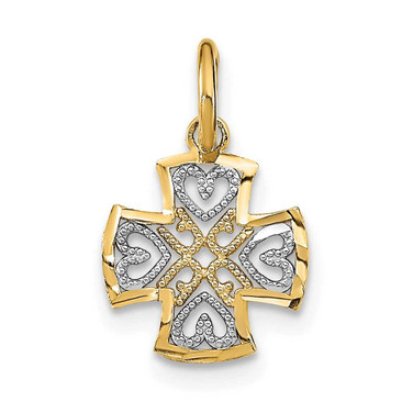 Image of 10K Yellow Gold w/Rhodium and Diamond-cut Hearts In Cross Charm