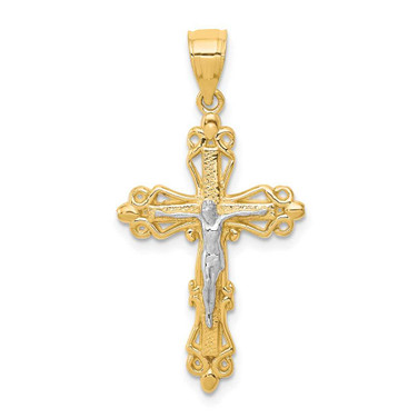 Image of 10k Yellow Gold with Rhodium-Plating Crucifix Pendant 10C1083
