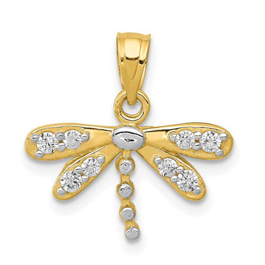 Image of 10k Yellow Gold with Rhodium-Plating CZ Dragonfly Pendant