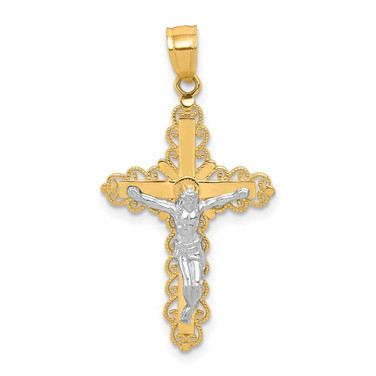 Image of 10k Yellow Gold with Rhodium-Plating Filigree Crucifix Pendant 10C1052 Image of 10k Yellow Gold with Rhodium-Plating Filigree Crucifix Pendant 10C1052