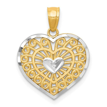 Image of 10k Yellow Gold with Rhodium-Plating Heart Pendant 10C940