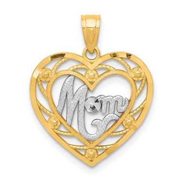 Image of 10k Yellow Gold with Rhodium-Plating Mom Heart Pendant 10C960