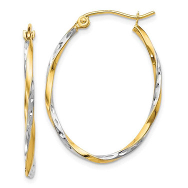 Image of 30mm 10k Yellow Gold with Rhodium-Plating Oval Hinged Hoop Earrings