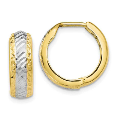 Image of 16mm 10k Yellow Gold with Rhodium-Plating Polished & Shiny-Cut Hoop Earrings