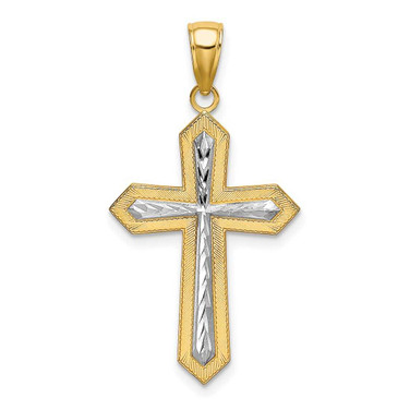 Image of 10k Yellow Gold with Rhodium-Plating Shiny-Cut Cross Pendant 10K9299