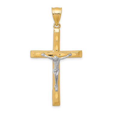 Image of 10k Yellow Gold with Rhodium-Plating Shiny-Cut Crucifix Pendant 10C1063
