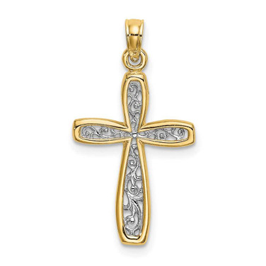 Image of 10k Yellow Gold with Rhodium-Plating-Plated Filigree Cross Pendant