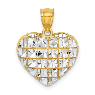 Image of 10k Yellow Gold with Rhodium-Plating-Plated Shiny-Cut Heart Pendant