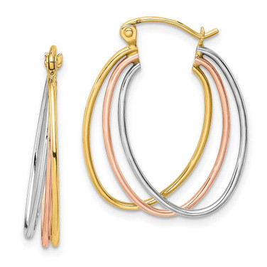 Image of 10k Yellow, White & Rose Gold Polished Triple Hoop Earrings