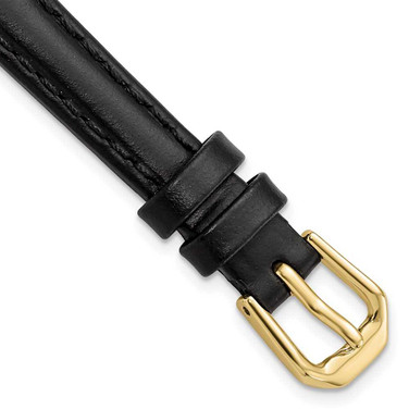 Image of 10mm 6.75" Black Italian Leather Gold-tone Buckle Watch Band