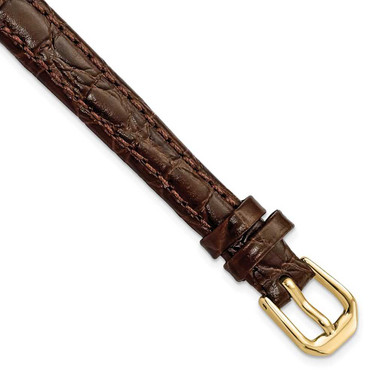 Image of 10mm 6.75" Brown Alligator Style Grain Leather Gold-tone Buckle Watch Band