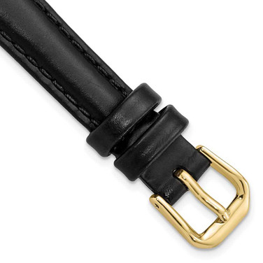 Image of 12mm 6.75" Black Italian Leather Gold-tone Buckle Watch Band