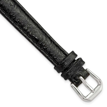Image of 12mm 6.75" Black Ostrich Style Grain Leather Silver-tone Buckle Watch Band