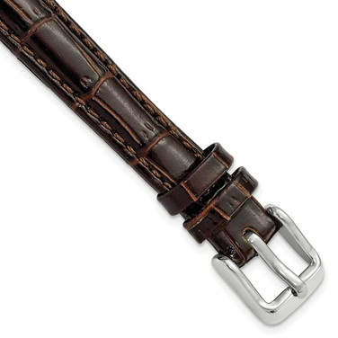 Image of 12mm 6.75" Brown Crocodile Style Leather Chrono Silver-tone Buckle Watch Band
