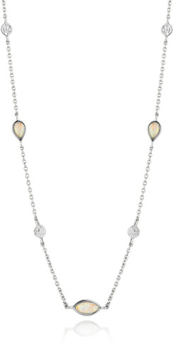 13"+2" Ania Haie Rhodium-Plated Sterling Silver Simulated Opal Necklace