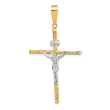 Image of 14K Gold w/White Rhodium Polished & Textured INRI Crucifix Cross Pendant K9966