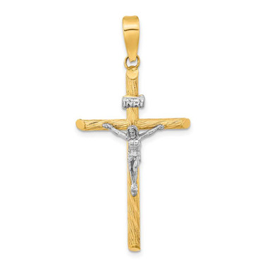 Image of 14K Gold w/White Rhodium Polished & Textured INRI Crucifix Cross Pendant K9967