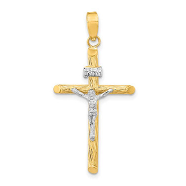 Image of 14K Gold w/White Rhodium Polished & Textured INRI Crucifix Cross Pendant K9968
