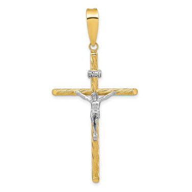 Image of 14K Gold w/White Rhodium Polished & Textured INRI Crucifix Cross Pendant K9969