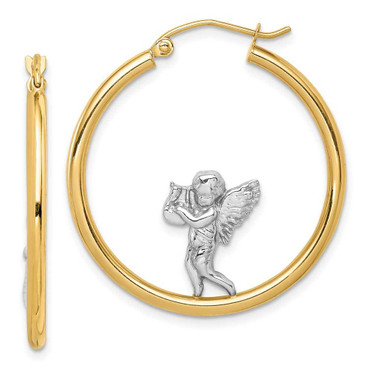 Image of 14k Gold with Rhodium Angel Hoop Earrings
