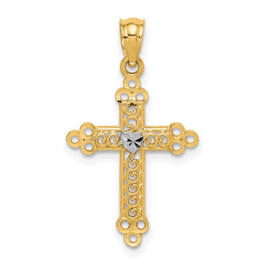 Image of 14k Gold with Rhodium-Plating Budded Cross Pendant