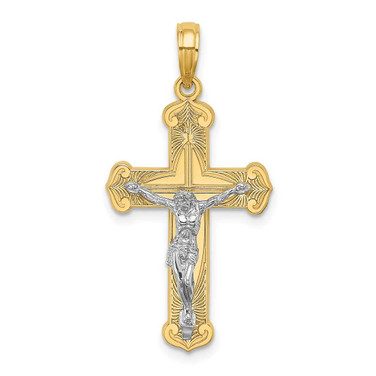 Image of 14k Gold with Rhodium-Plating Engraved Crucifix Pendant K9215