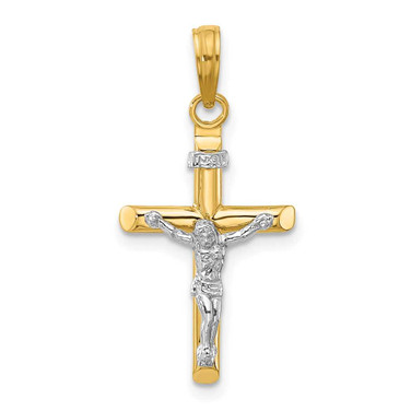 Image of 14k Gold with Rhodium-Plating INRI Hollow Crucifix Pendant