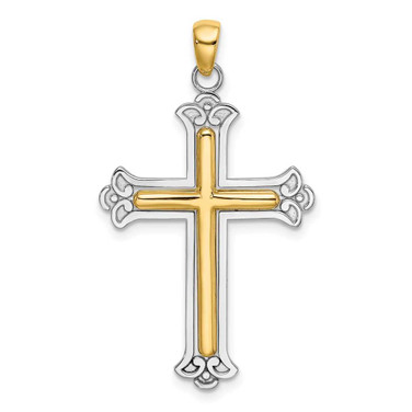 Image of 14k Gold with Rhodium-Plating Polished Cross Pendant K9420