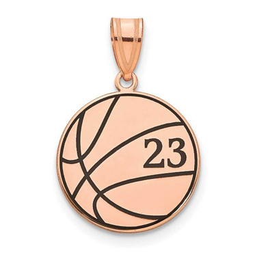 Image of 14K Rose Gold & Black Enamel Personalized Basketball Number Pendant