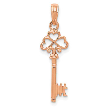 Image of 14K Rose Gold Polished 3-D Hearts Key Pendant