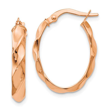 Image of 22mm 14k Rose Gold Polished and Twisted Oval Hoop Earrings