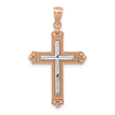 Image of 14k Rose Gold with Rhodium Plated Shiny-Cut Cross Pendant