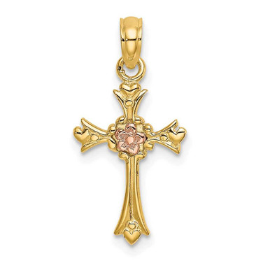 Image of 14k Two-tone Gold Cross w/ Flower Pendant K9094