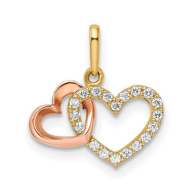 Image of 14K Two-tone Gold CZ Hearts Pendant