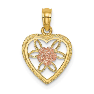 Image of 14k Two-tone Gold Heart w/ Flower Inside Pendant