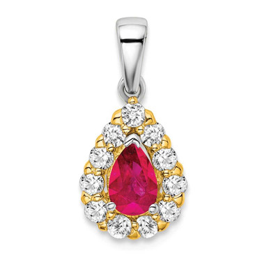 Image of 14K Two-tone Gold Pear Ruby and Diamond Halo Pendant