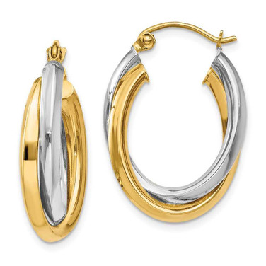 Image of 13mm 14k Two-tone Gold Polished Double Oval Hoop Earrings TM398