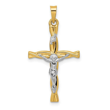 Image of 14K Two-tone Gold Polished Hollow INRI Crucifix Twisted Cross Pendant