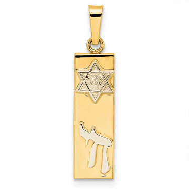Image of 14K Two-tone Gold Polished Hollow Mezuzah w/Star of David & Chai Pendant XR2033