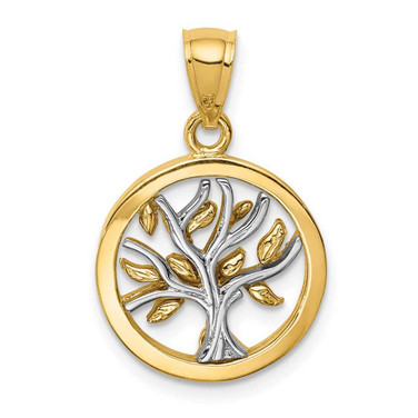 Image of 14K Two-tone Gold Polished Tree of Life Pendant