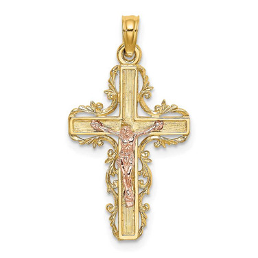 Image of 14k Two-tone Gold w/ Lace Trim Crucifix Pendant