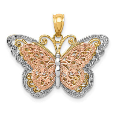 Image of 14K Two-tone Gold w/White Rhodium Cut-out 2-level Butterfly Pendant