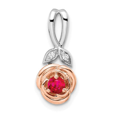 Image of 14K Two-tone Gold White & Rose Ruby and Diamond Flower Pendant