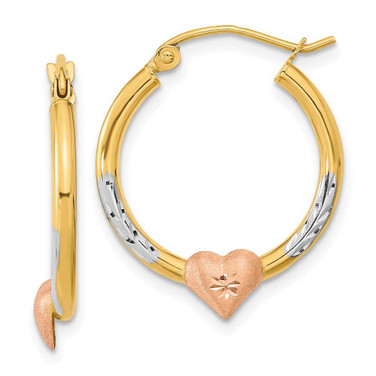 Image of 23.42mm 14k Two-tone Gold with White Rhodium Shiny-Cut Heart Hoop Earrings TF1238