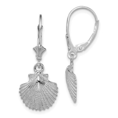 Image of 30mm 14k White Gold & Textured Scallop Shell Leverback Earrings