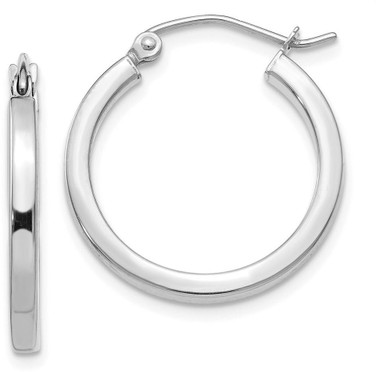 Image of 20mm 14k White Gold 2mm Square Tube Hoop Earrings T1083