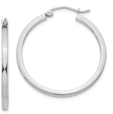 Image of 30mm 14k White Gold 2mm Square Tube Hoop Earrings T1085