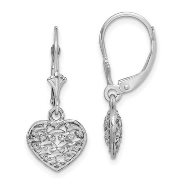 Image of 25.8mm 14k White Gold 3-D Mini Shiny-Cut Puffed Heart Leverback Earrings TF1784W