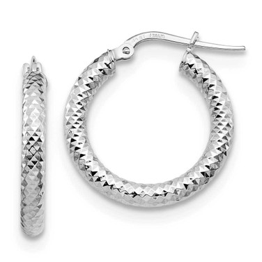 Image of 22.92mm 14K White Gold 3X15 Shiny-Cut Round Hoop Earrings LE1731W