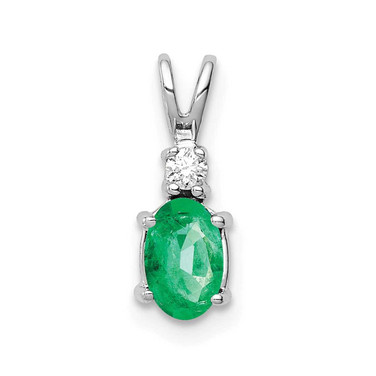 Image of 14K White Gold 6x4mm Oval Emerald AAA Diamond Pendant